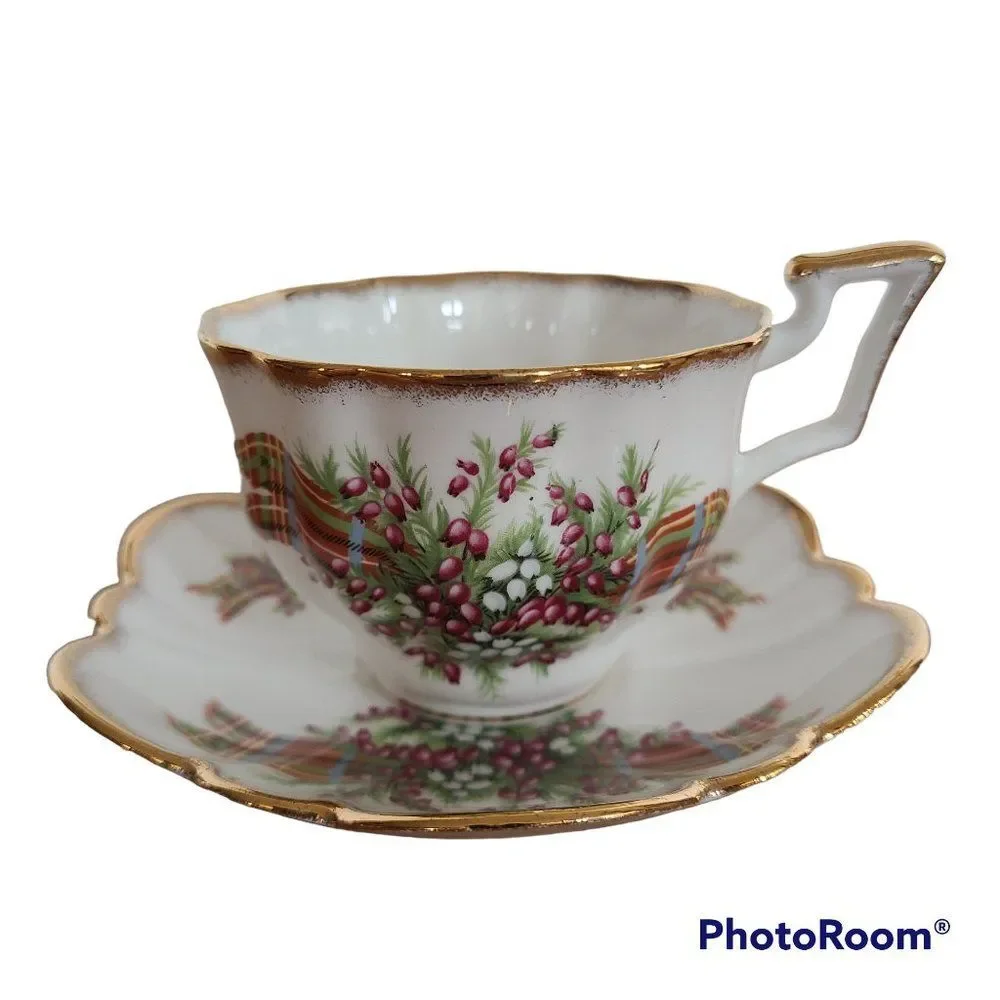 Vintage Salisbury Floral Tartan Teacup and Saucer Bone China England Coffee Tea